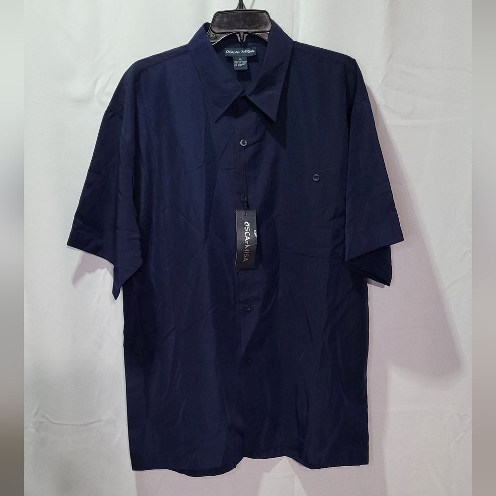 Oscar Misa Men's NWT Navy Blue Short Sleeve Dress Shirt Size XL